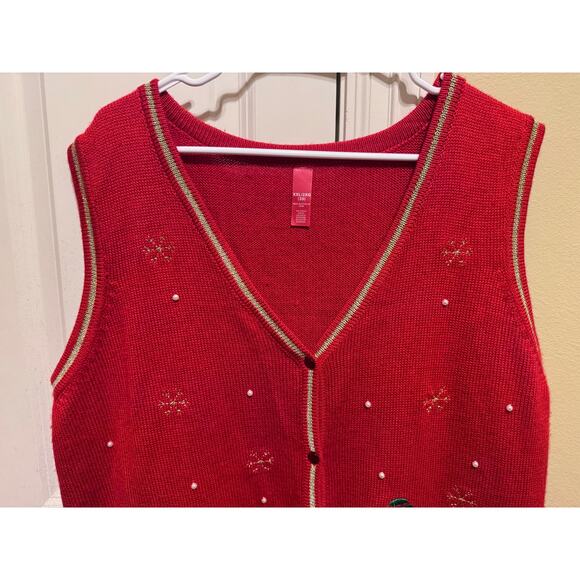 Ugly Christmas Sweater Vest Red Snowman Gold Pearls Plus Size 2X (20) - Picture 3 of 10